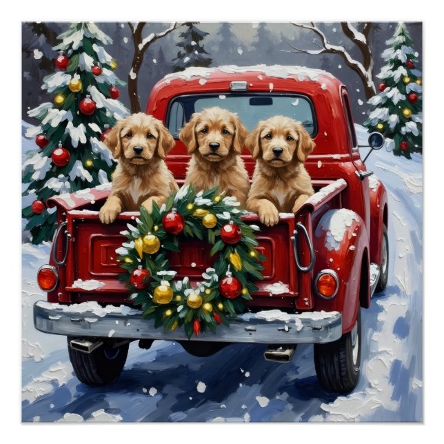 Cockapoo Christmas Red Truck Holiday Poster (Front)
