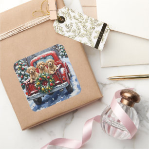Cockapoo Christmas Red Truck Holiday Square Sticker