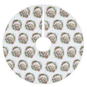 Cockapoo Christmas Wreath Festive Pup Brushed Polyester Tree Skirt
