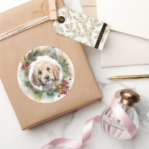 Cockapoo Christmas Wreath Festive Pup  Classic Round Sticker