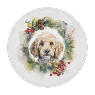 Cockapoo Christmas Wreath Festive Pup  Cutting Board