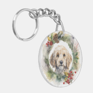 Cockapoo Christmas Wreath Festive Pup  Keychain