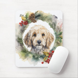 Cockapoo Christmas Wreath Festive Pup Mouse Pad