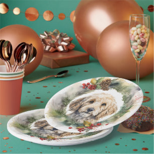 Cockapoo Christmas Wreath Festive Pup  Paper Plate