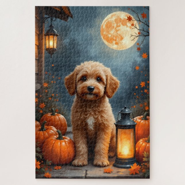Cockapoo Cozy Farmhouse Halloween Art Jigsaw Puzzle (Vertical)