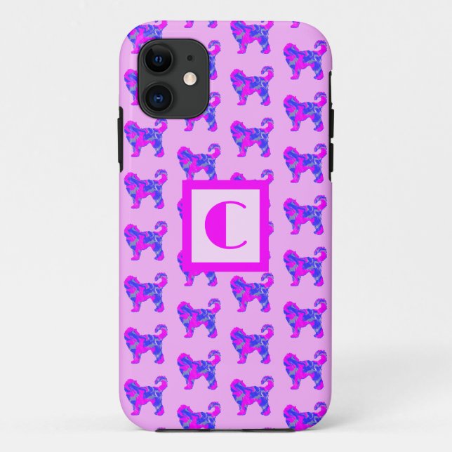 Cockapoo Cute Dog Pink Blue Silhouette Monogram Case-Mate iPhone Case (Back)