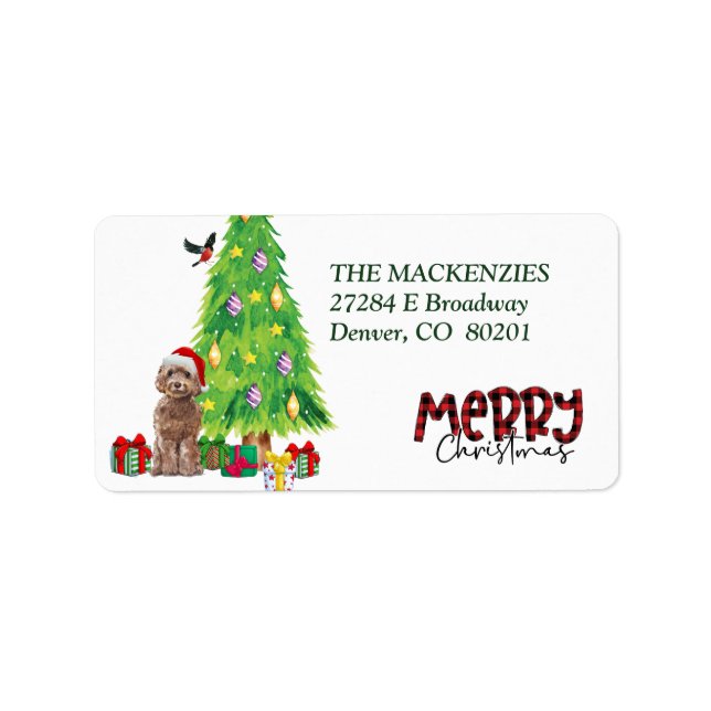 Cockapoo Dog and Christmas Tree Return Address Label (Front)