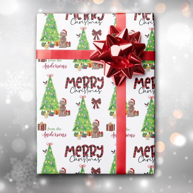 Cockapoo Dog, Bird and Christmas Tree Wrapping Paper (Creator Uploaded)