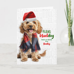 Cockapoo Dog Breed Funny Fleas Navidog with Name Holiday Card