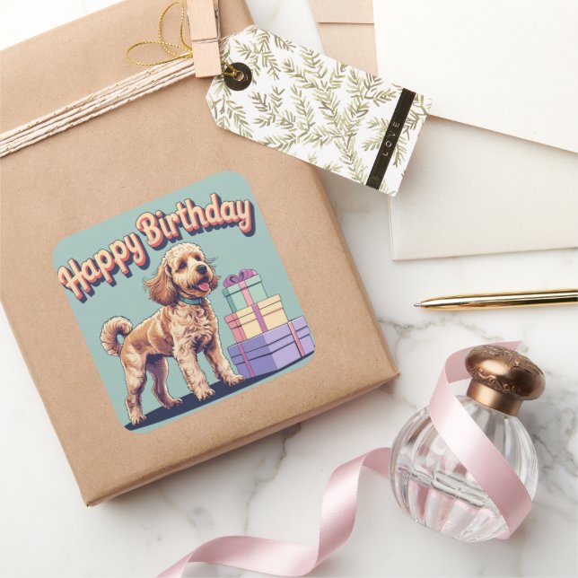Cockapoo Dog Colourful Square Sticker (Gifting)