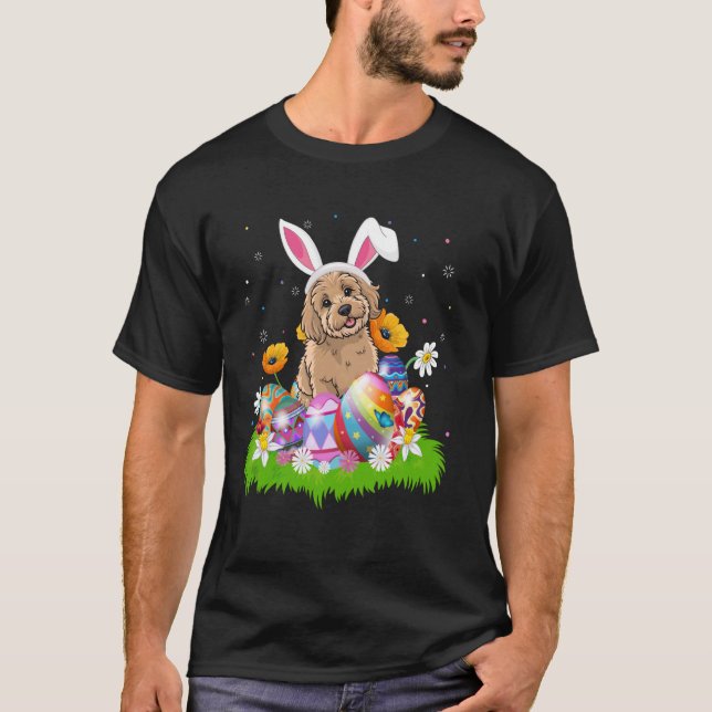 Cockapoo Dog Easter Egg Hunt Bunny Ear Easter Sund T-Shirt (Front)