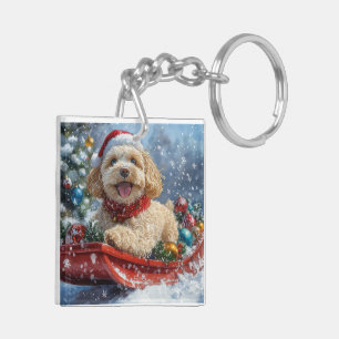 Cockapoo Dog in Sledge Let it Snow Christmas Keychain
