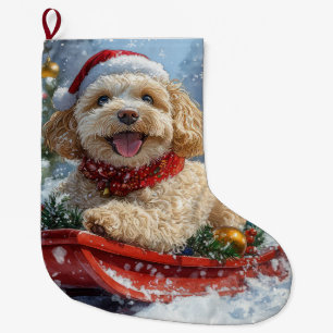 Cockapoo Dog in Sledge Let it Snow Christmas Large Christmas Stocking