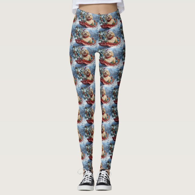 Cockapoo Dog in Sledge Let it Snow Christmas Leggings (Front)