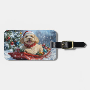 Cockapoo Dog in Sledge Let it Snow Christmas Luggage Tag
