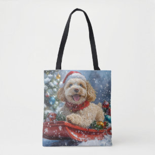 Cockapoo Dog in Sledge Let it Snow Christmas Tote Bag
