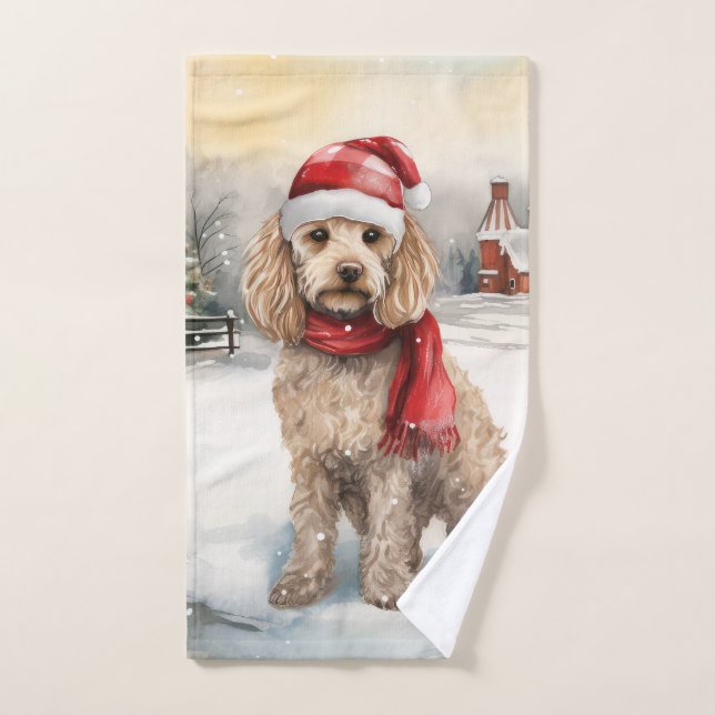 Cockapoo Dog in Snow Christmas (Serviette à main)