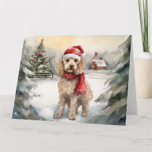 Cockapoo Dog in Snow Christmas Card