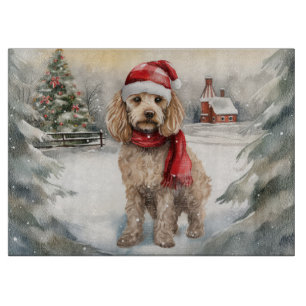 Cockapoo Dog in Snow Christmas  Cutting Board
