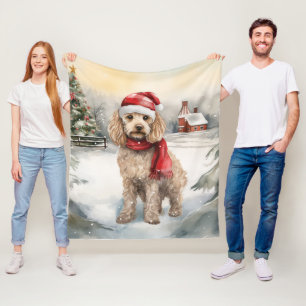 Cockapoo Dog in Snow Christmas  Fleece Blanket