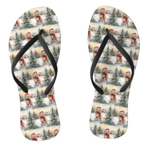 Cockapoo Dog in Snow Christmas  Flip Flops