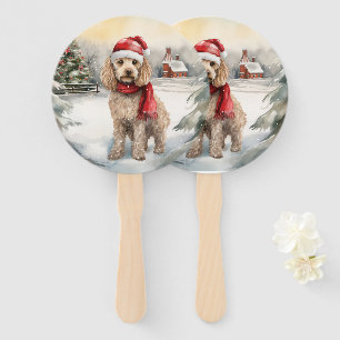 Cockapoo Dog in Snow Christmas  Hand Fan