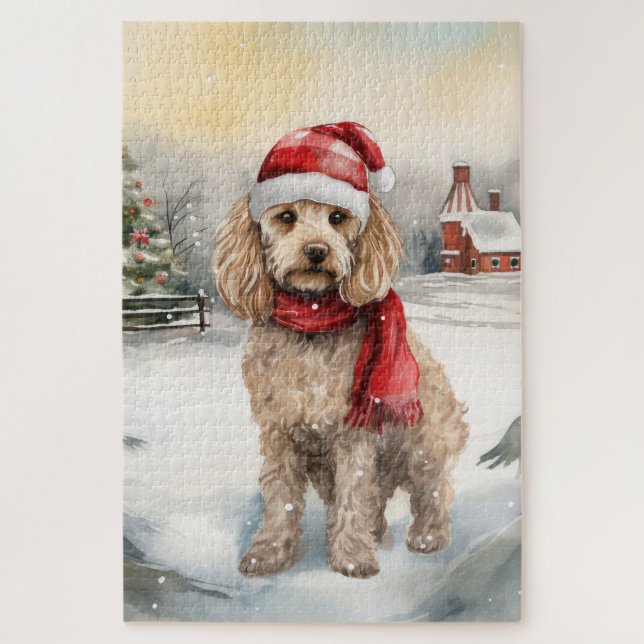 Cockapoo Dog in Snow Christmas  Jigsaw Puzzle (Vertical)