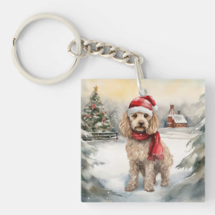 Cockapoo Dog in Snow Christmas  Keychain