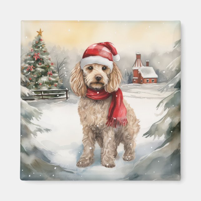 Cockapoo Dog in Snow Christmas  Magnet (Front)