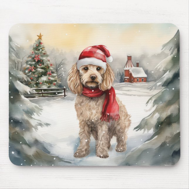 Cockapoo Dog in Snow Christmas  Mouse Pad (Front)