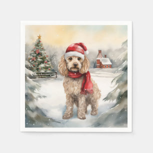 Cockapoo Dog in Snow Christmas Napkin