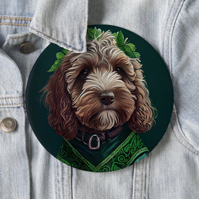 Cockapoo Dog in St. Patrick's Day Dress 6 Inch Round Button (In Situ)