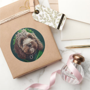 Cockapoo Dog in St. Patrick's Day Dress Classic Round Sticker