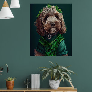 Cockapoo Dog in St. Patrick's Day Dress Poster