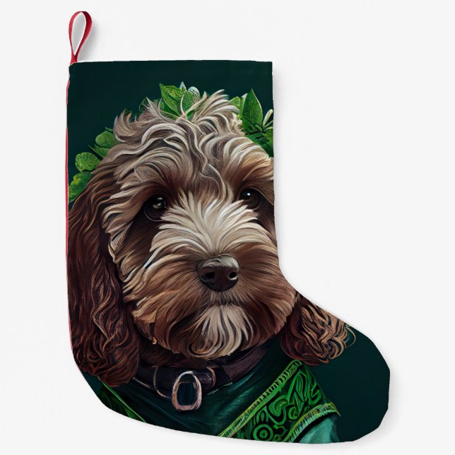Cockapoo Dog in St. Patrick's Day Dress Small Christmas Stocking (Front)