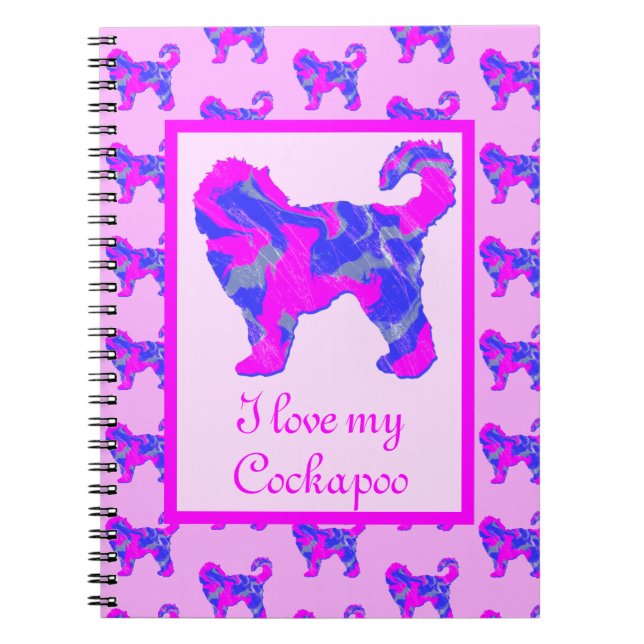 Cockapoo Dog Lover Pink & Blue Silhouette Notebook (Front)