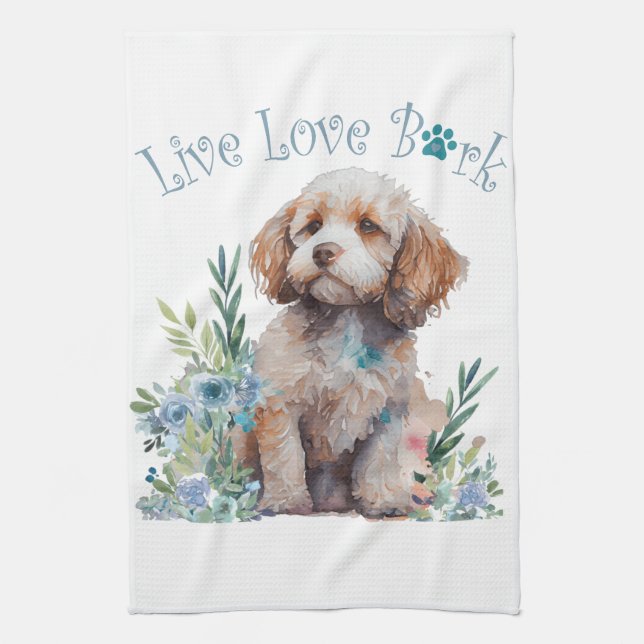 Cockapoo Dog Mom Floral Kitchen Towel (Vertical)
