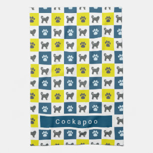 Cockapoo Dog & Paw Yellow & Blue Grid Kitchen Towel