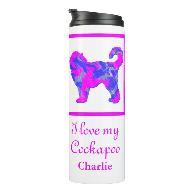 Cockapoo Dog Pink & Blue Silhouette Thermal Tumbler (Rotated Right)