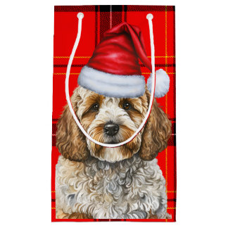 Cockapoo Dog Red Holiday Plaid Christmas Small Gift Bag