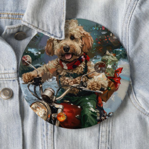 Cockapoo Dog Riding Motorcycle Christmas 6 Inch Round Button