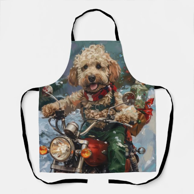 Cockapoo Dog Riding Motorcycle Christmas Apron (Front)