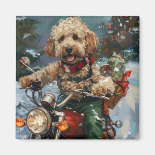 Cockapoo Dog Riding Motorcycle Christmas Magnet