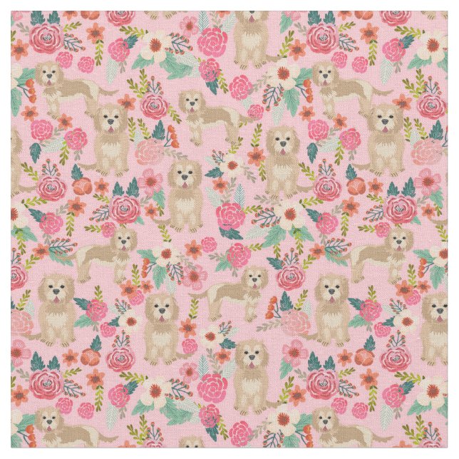 cockapoo dog vintage florals pink fabric (Close Up)