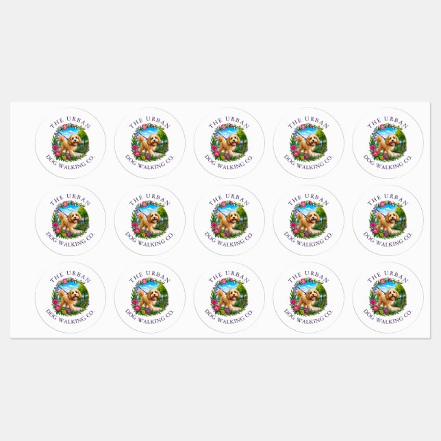 Cockapoo Dog Walker Custom Logo Waterproof Labels (Sheet)