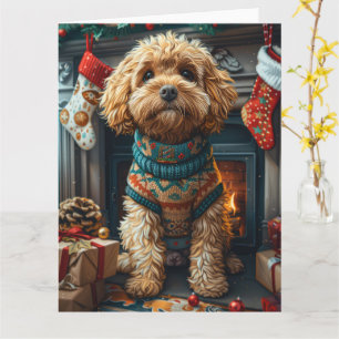 Cockapoo Dog With Christmas Gifts Fireplace Card