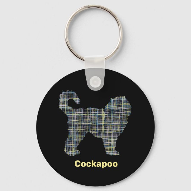 Cockapoo Dog Yellow & Black Grid Line Keychain (Front)