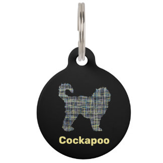 Cockapoo Dog Yellow & Black Grid Line Pet Tag
