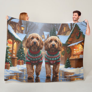 Cockapoo Dogs Christmas Snow Holiday Fleece Blanket