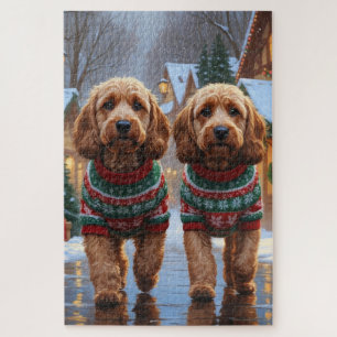 Cockapoo Dogs Christmas Snow Holiday Jigsaw Puzzle